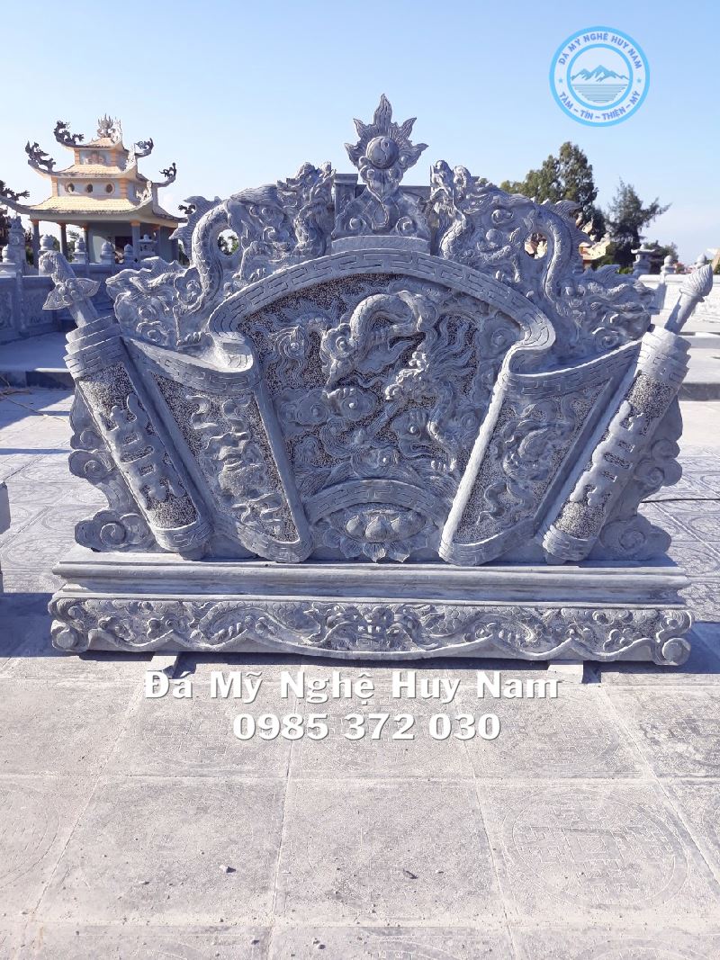 Lắp đặt khu lăng mộ đá đẹp gia đình anh Nguyễn Trọng Hùng tại Quảng Xương Thanh Hóa 24 Mẫu cuốn thư đá đẹp, bình phong đá đẹp