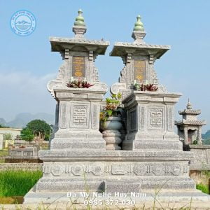Mộ đá đôi một mái bạt băm cao cấp phong cách mới 4 Mộ 1 mái đá