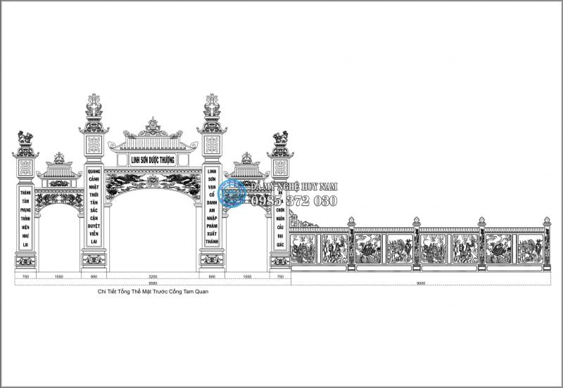 Bản vẽ chi tiết kích thước cổng đá ĐẸP - Cổng đá tam quan tại Hà Tĩnh
