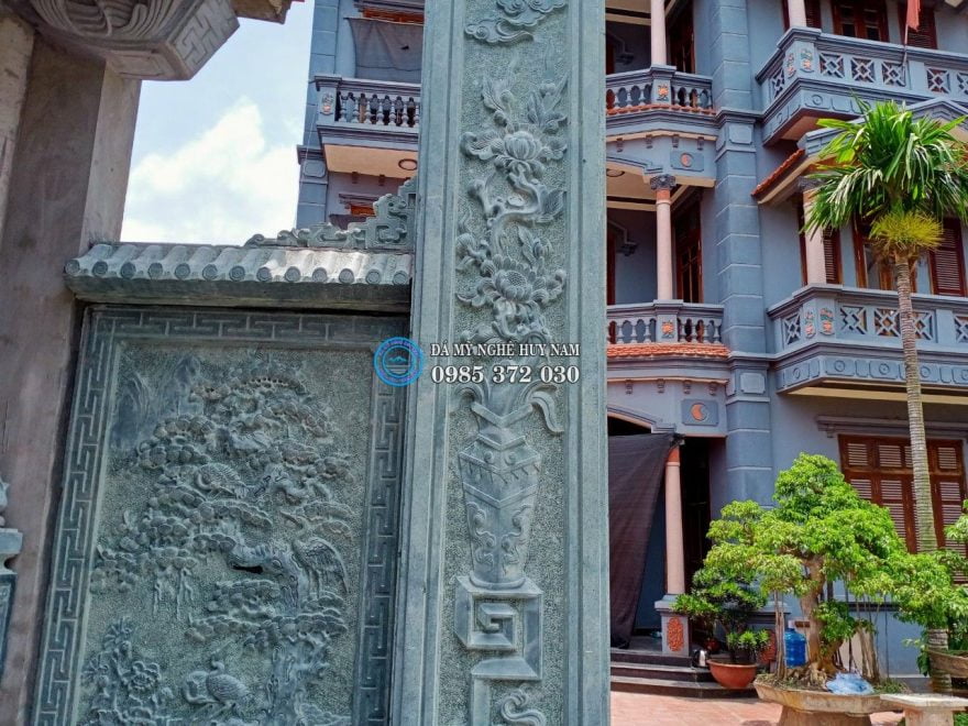 Cột đá nhà thờ họ - Đá Mỹ Nghệ Huy Nam 4 Hoa văn cột đồng trụ nhà thờ họ