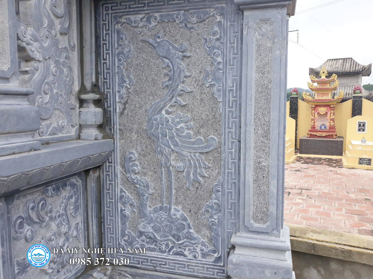 Công trình lắp đặt LĂNG MỘ ĐÁ ĐẸP cho gia tộc họ Đào tại Phù Ninh - Phú Thọ 4 Tấm bưng cánh chạm con hạc đá đẹp, lăng mộ đá, mộ đá