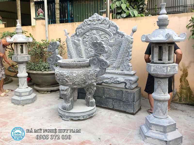 Mẫu lư hương đá, đỉnh hương đá đẹp nhất 2022 3 Cuốn thư đá, đỉnh hương đá kèm đôi đèn lục giác