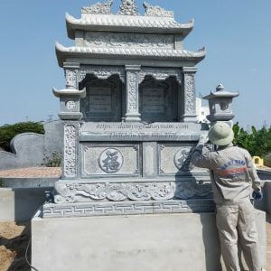 Mẫu Mộ đá đôi hai đao mây KT 235x235x289 MĐ-081 Mẫu Mộ đá đôi hai đao mây KT 235x235x289 MĐ-081