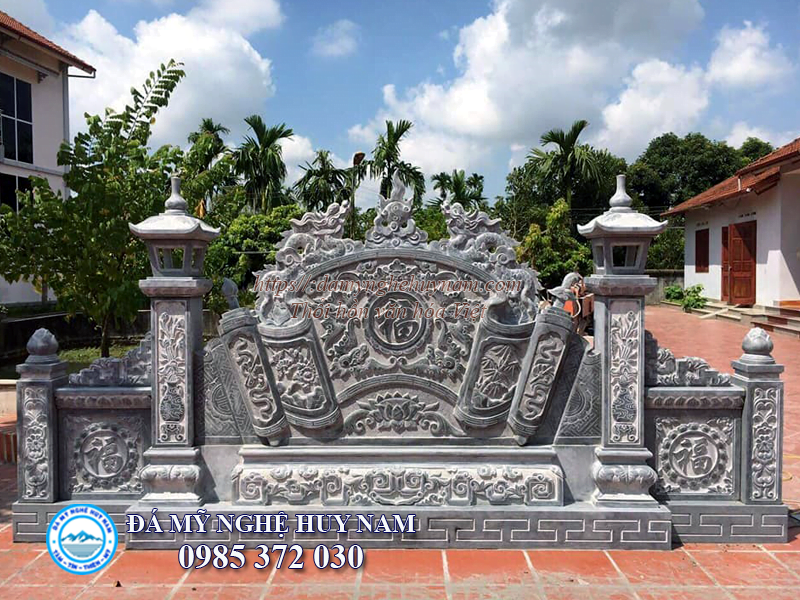 15 Mẫu cuốn thư đá đẹp được sử dụng phổ biến hiện nay 14 Cuốn thư đá có cột cho nhà thờ họ - mẫu bình phong đá đẹp
