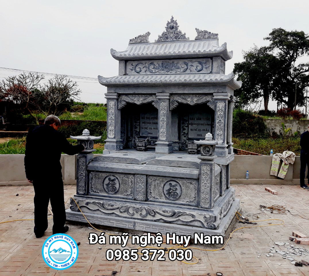 Mộ đá đôi đẹp - kiến trúc mộ phần 2021 9 Mẫu mộ đôi đá hai đao đẹp, mộ đá đôi kích thước 2,35mx2,35m