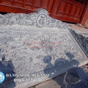 chieu rong da, chiếu đá tứ linh, Chiếu rồng đá chạm tứ linh đẹp, hai bên là hai con rồng mây,