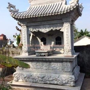 Mẫu lăng thờ đá đơn đế chân quỳ chạm hổ phù MĐ-110