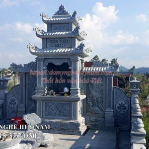 Lắp đặt khu lăng mộ đá bạt băm cao cấp tại Ba Đồn - Quảng Bình 14 Lăng mộ đá ba mái lá, lăng cánh ba đao, cây hương đá ngoài trời