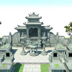Bản vẽ Thiết kế 3D Phối cảnh Khu lăng mộ đá xanh rêu diện tích 150m2