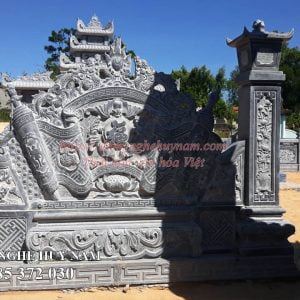 Mẫu bình phong đá có cột trán rồng chạm ngũ phúc