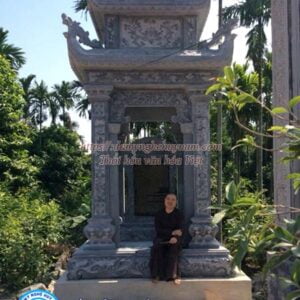 Lầu bia đá vuông hai mái đao lá đẹp LĐ-002