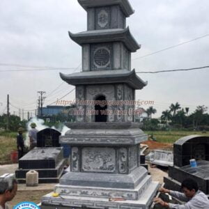 Mẫu mộ tháp đá có 3 mái đao đẹp MĐ-122