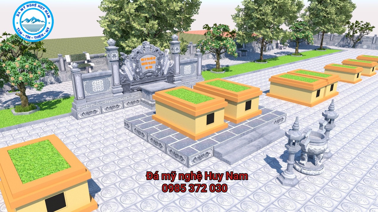 Lư hương đá và đèn đá khu mộ đá mẹ Tơm