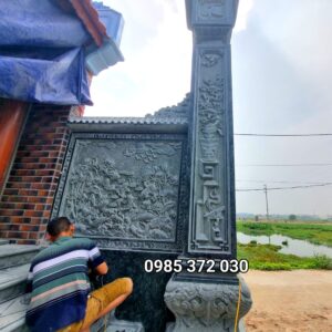 Cột đồng trụ đá bằng đá xanh rêu nguyên khối cho nhà thờ họ tại Phố Dâu, Thuận Thành, Bắc Ninh 55 cot dong da 2
