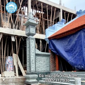 Cột đồng trụ đá bằng đá xanh rêu nguyên khối cho nhà thờ họ tại Phố Dâu, Thuận Thành, Bắc Ninh 32 cot dong da 25