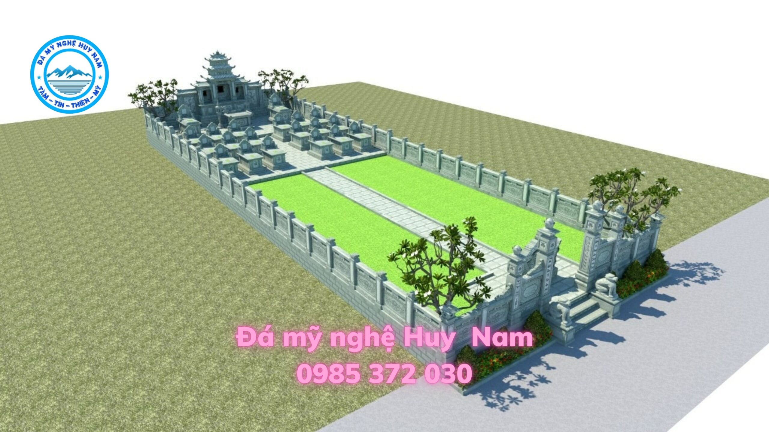 Bản vẽ thiết kế phối cảnh 3D khuôn viên khu lăng mộ gia đình anh Toàn tại Nam Trực , Nam Định.