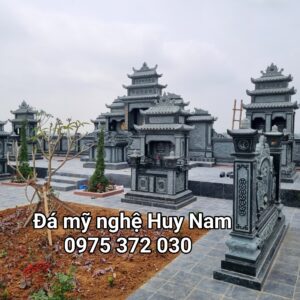 Mộ đá đôi 3 mái chế tác bằng đá xanh rêu 6 khu lăng mộ tại nông cống thanh hoá