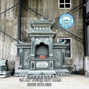 Lăng thờ đá xanh rêu đế sập 3 Lăng thờ chung 2 mái chùa đẹp