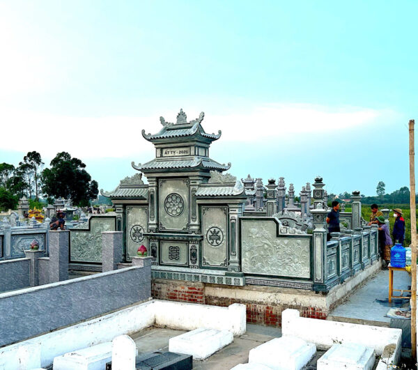 Lăng thờ đá 2 mái chùa đẹp chất liệu Đá xanh rêu